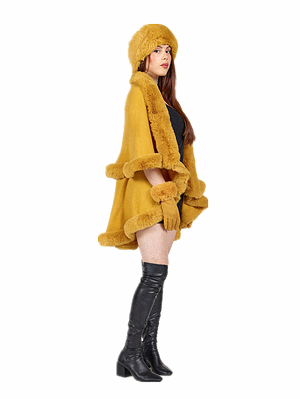 Women's Faux Fur Double Layer Poncho LP801
