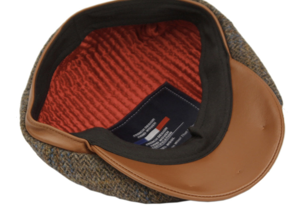 Men's Berteil Tweed Wool Newsboy Cap w/Leather Brim quilted satin lining LB001