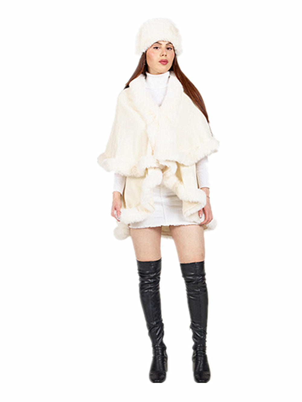 Women's Faux Fur Double Layer Poncho LP801