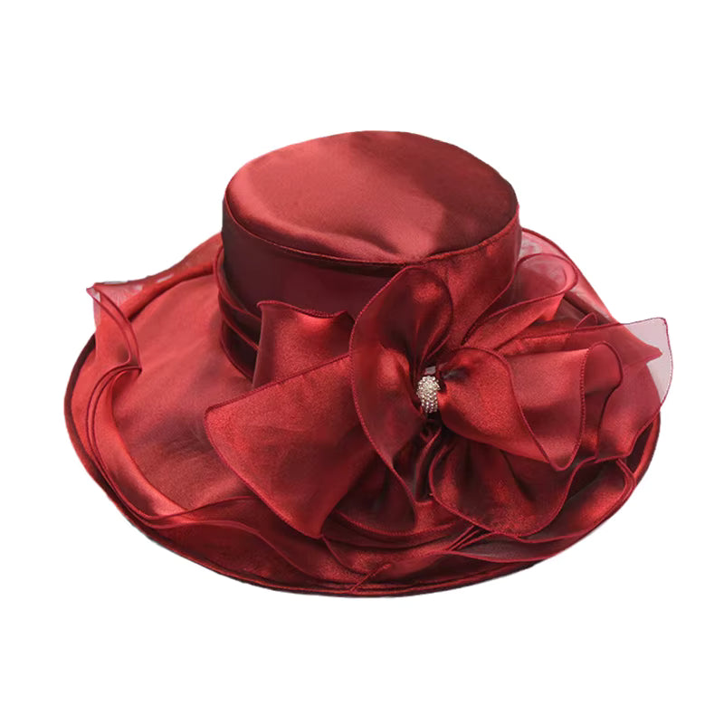 Wide Brim Women's LightWeight See Through Fabric Classic Flower Church Hat