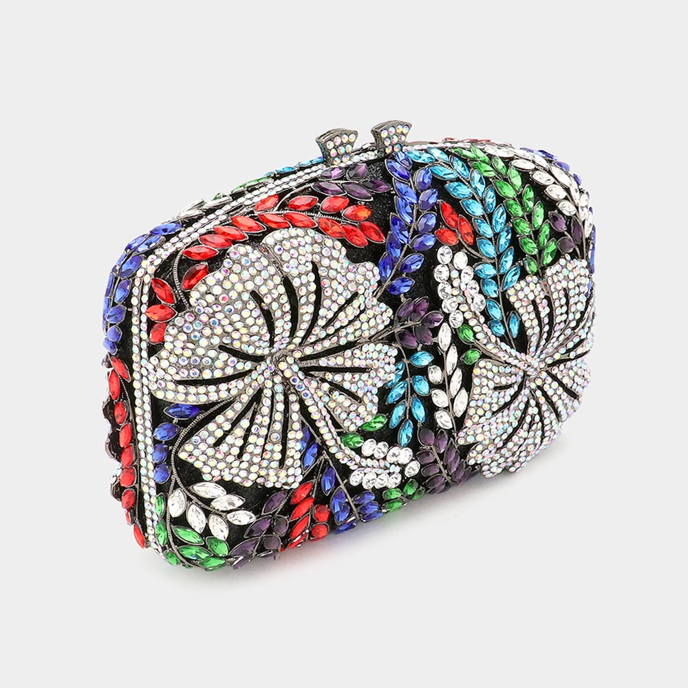 Exclusive Evening Clutch with Double Side Beads Magnetic Closure Chain Strap