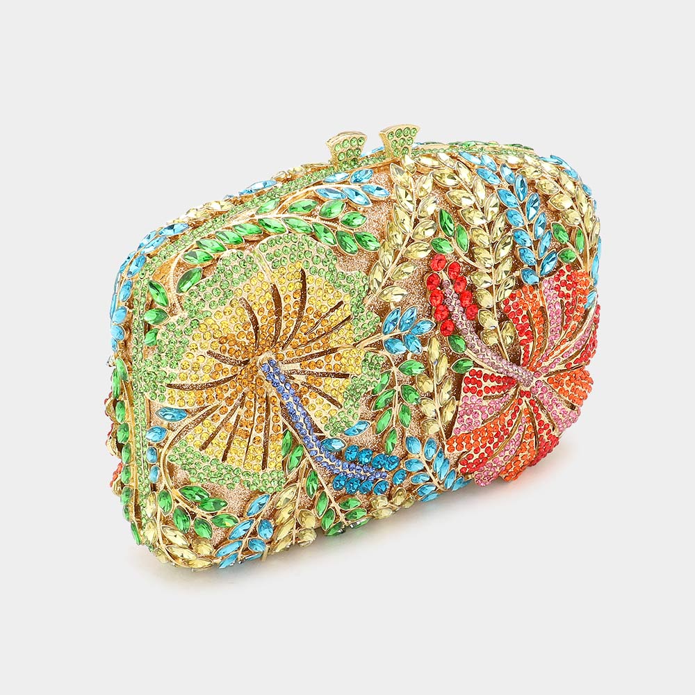 Exclusive Evening Clutch with Double Side Beads Magnetic Closure Chain Strap