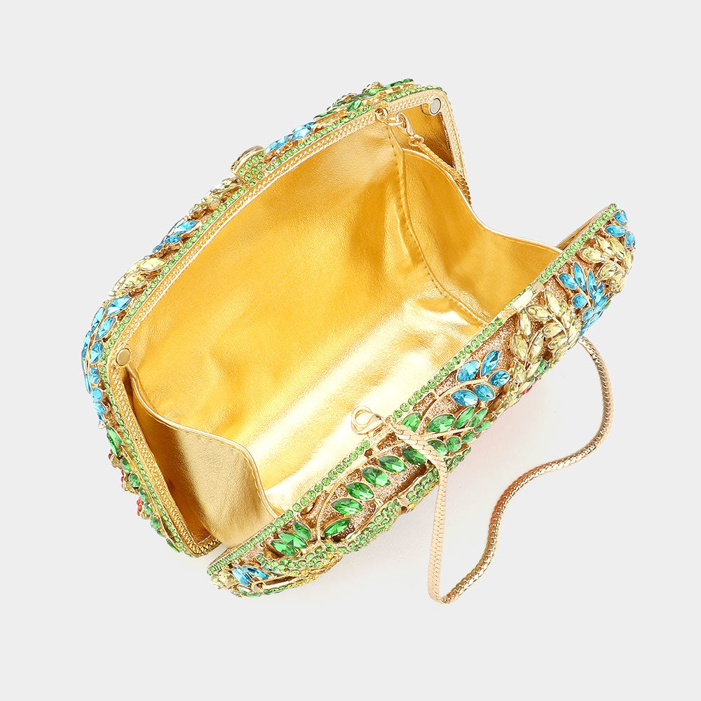 Exclusive Evening Clutch with Double Side Beads Magnetic Closure Chain Strap