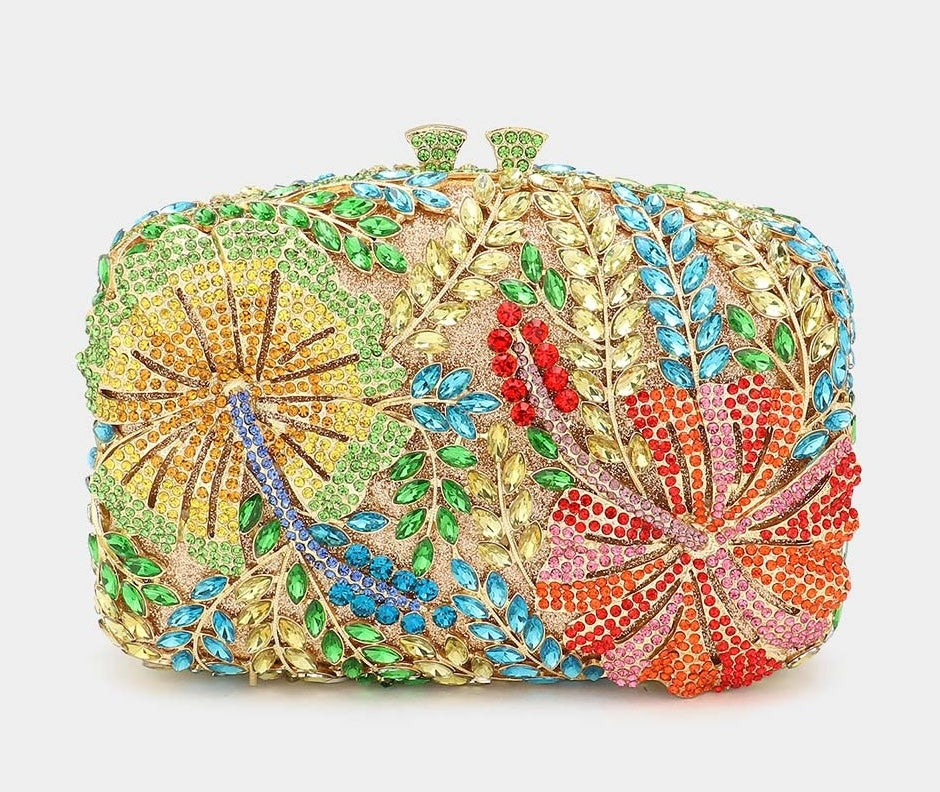 Exclusive Evening Clutch with Double Side Beads Magnetic Closure Chain Strap