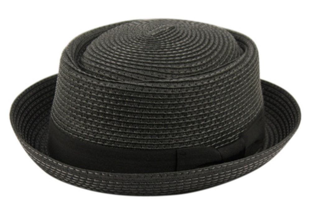 Spring Summer Men's Straw Porkpie Solid Color with Up Turn Short Brim