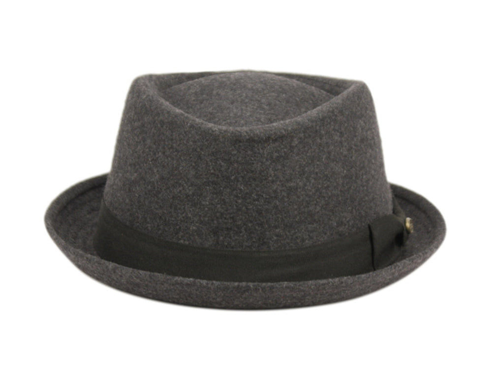 Diamond Shape Men's 100% Wool Felt Fall Winter Spring Brim Fedora with Band L2292