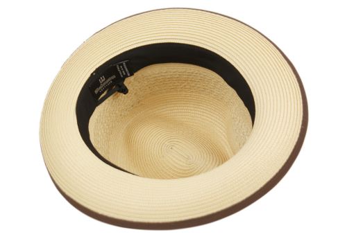 Poly Braid Fedora Men's Spring Summer Small Brim Up Turn Fedora with Feather Adjustable Drawstring L5051