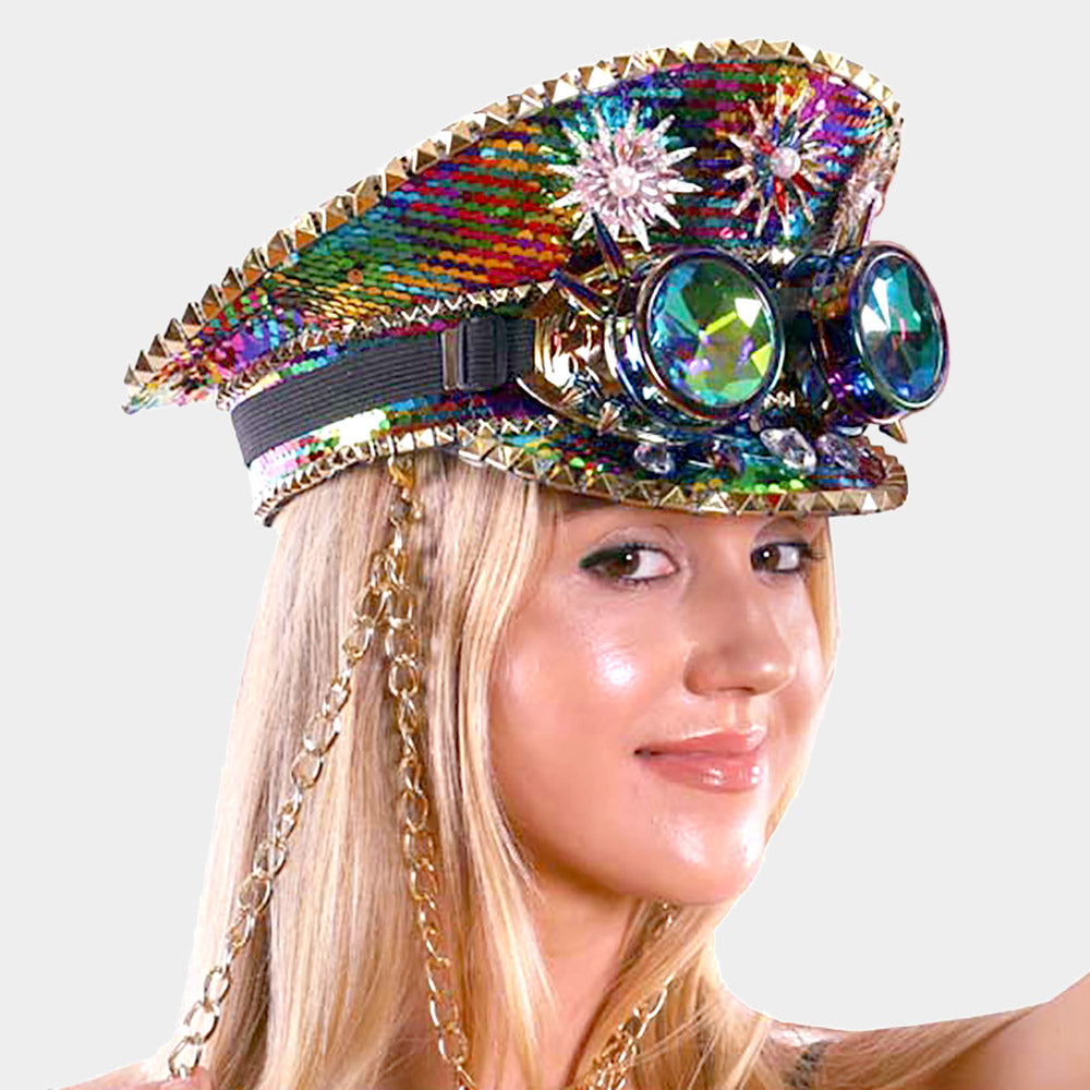 Fisherman Shell Starfish Sequin Sky Goggle Captain Hat