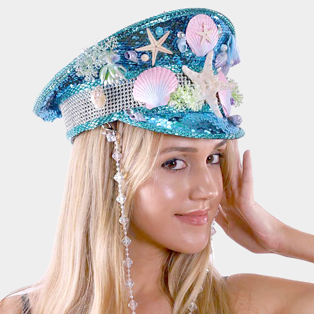 Fisherman Shell Starfish Sequin Sky Goggle Captain Hat