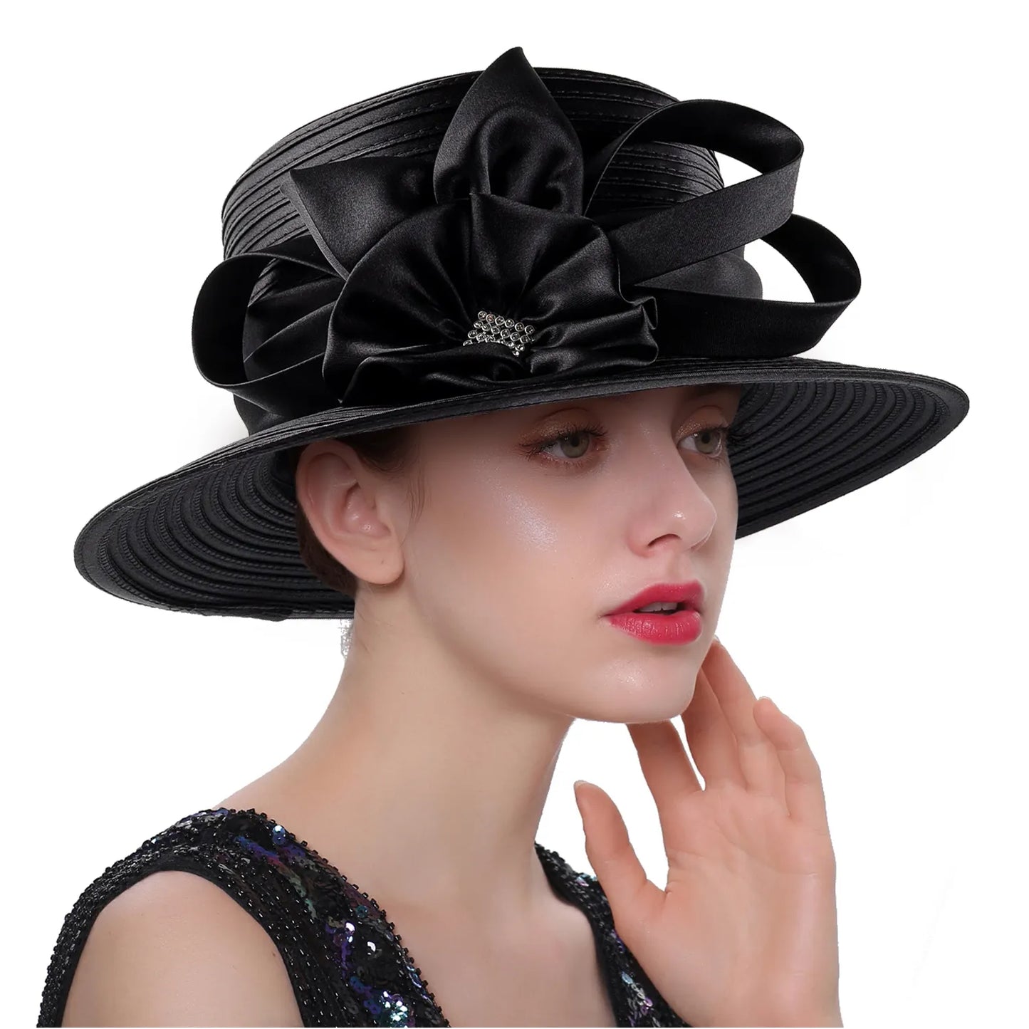 Women's Fabric Church Derby Hats with Flower 60013