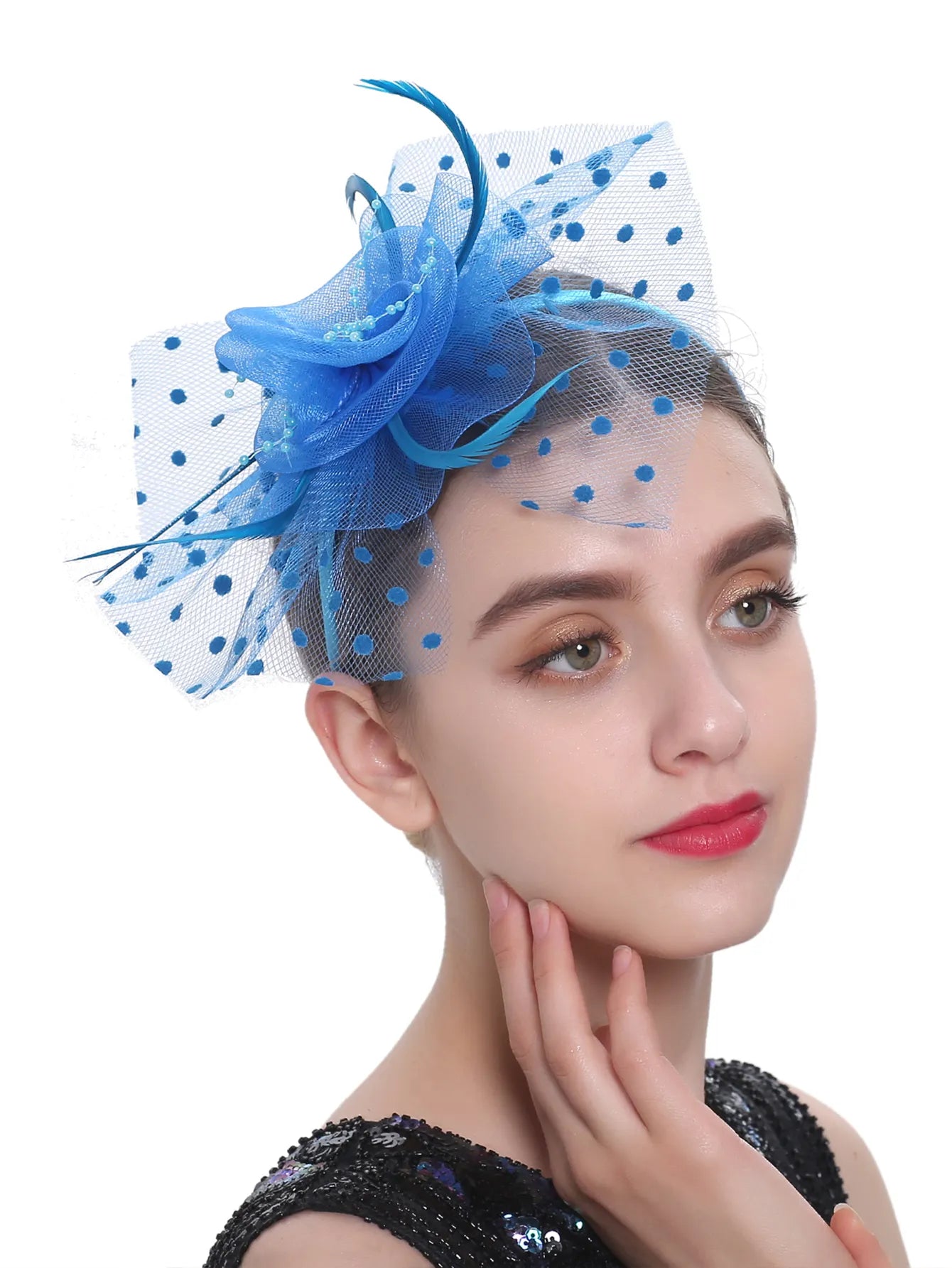 Women's Simple Polka Dot Small Fascinator Cute Bow Feather 65099