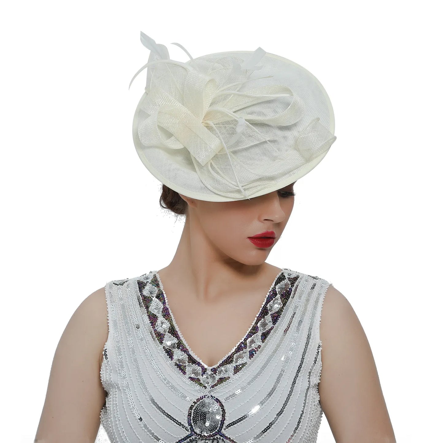 Women's Tea Party Wedding Derby Hat Wider Brim with Feather 69040