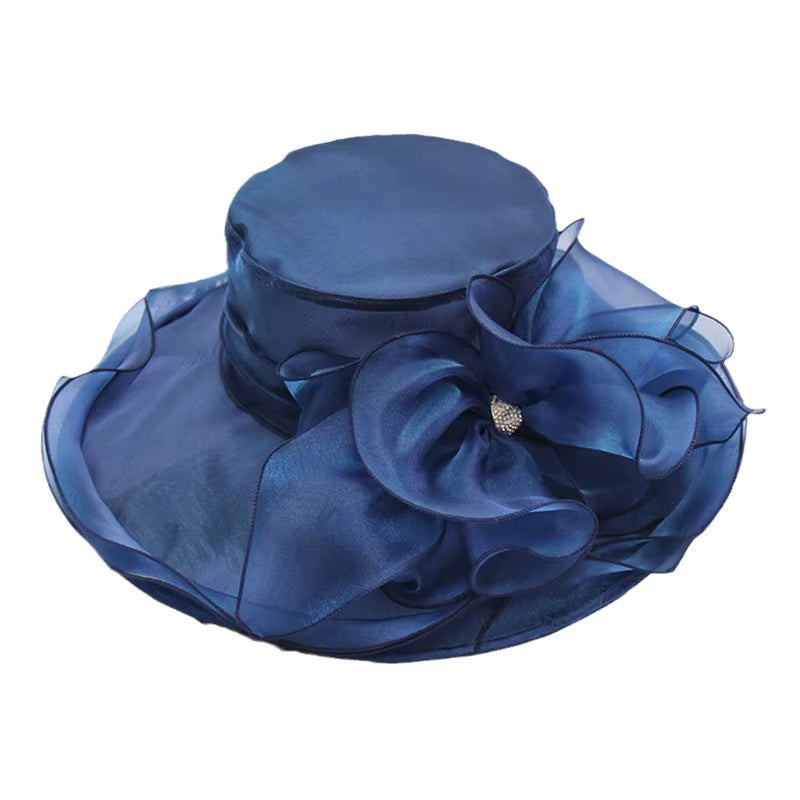 Wide Brim Women's LightWeight See Through Fabric Classic Flower Church Hat