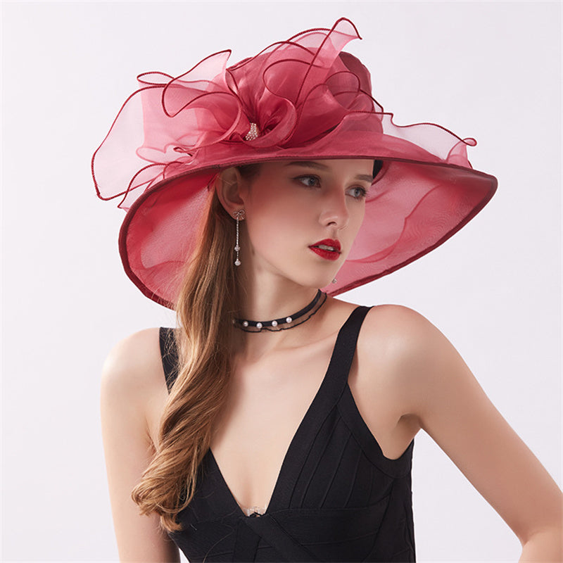 Wide Brim Women's LightWeight See Through Fabric Classic Flower Church Hat
