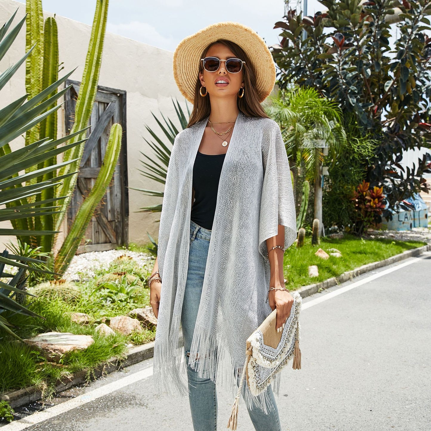 Knitted Cardigan Shawl Cover Up Fishnet Loose Fit