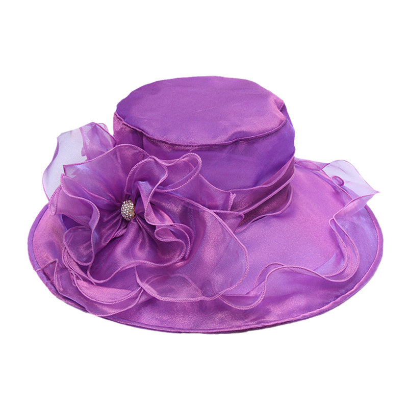 Wide Brim Women's LightWeight See Through Fabric Classic Flower Church Hat