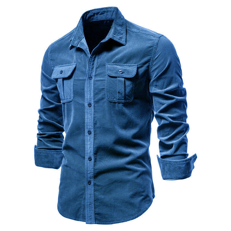 Men's Corduroy Shirts Long Sleeve Double Pockets Slim Fit