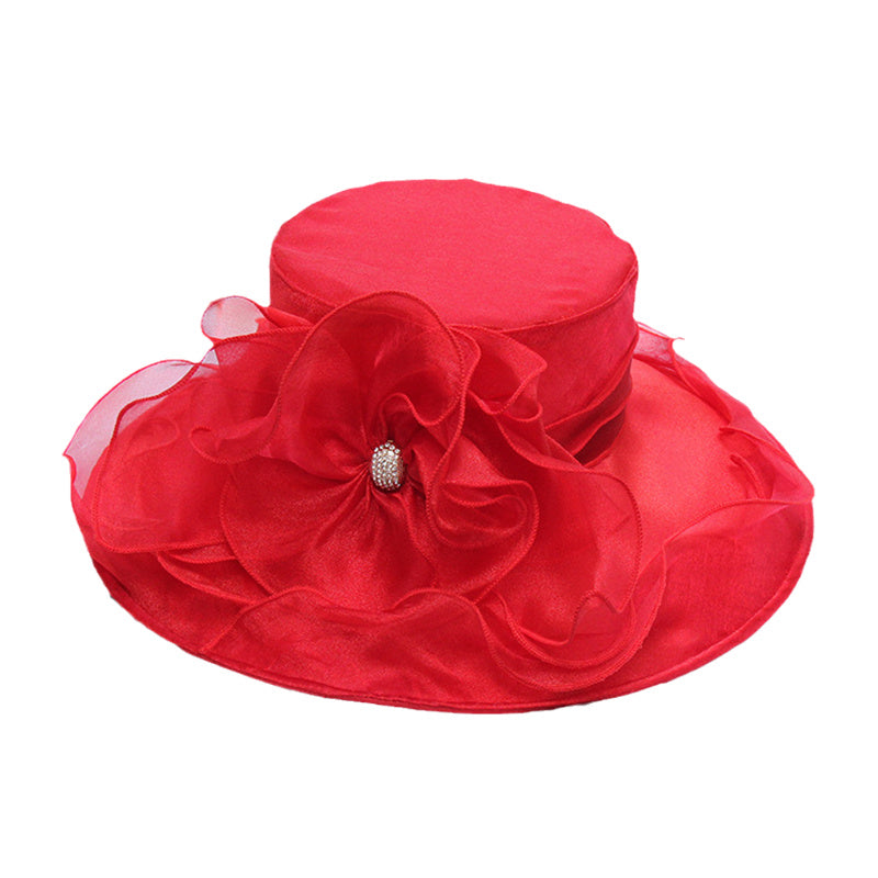 Wide Brim Women's LightWeight See Through Fabric Classic Flower Church Hat
