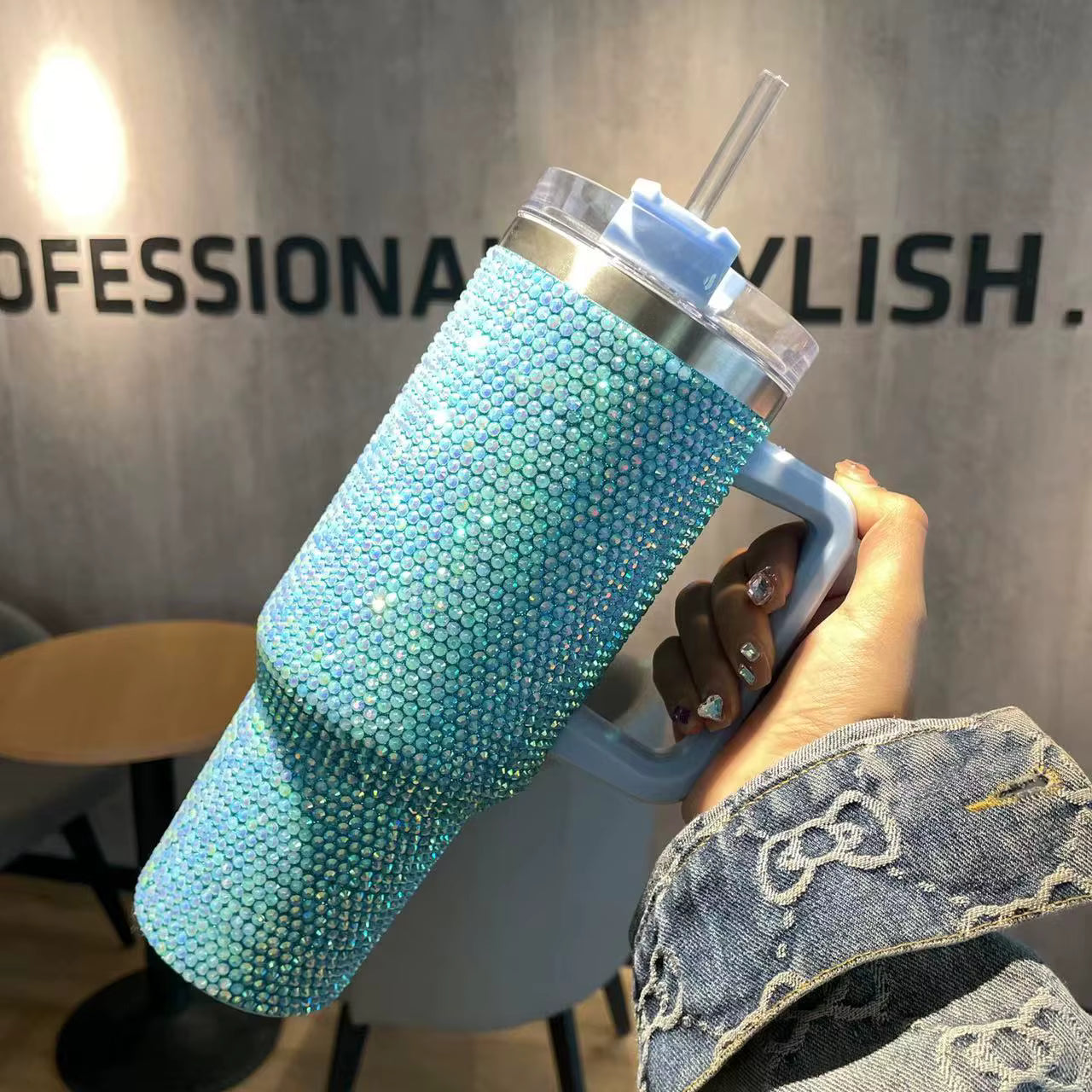 Bling Studded Abstract Patterned 40oz Stainless Steel Tumbler