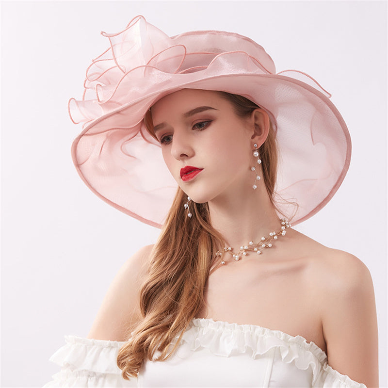 Wide Brim Women's LightWeight See Through Fabric Classic Flower Church Hat