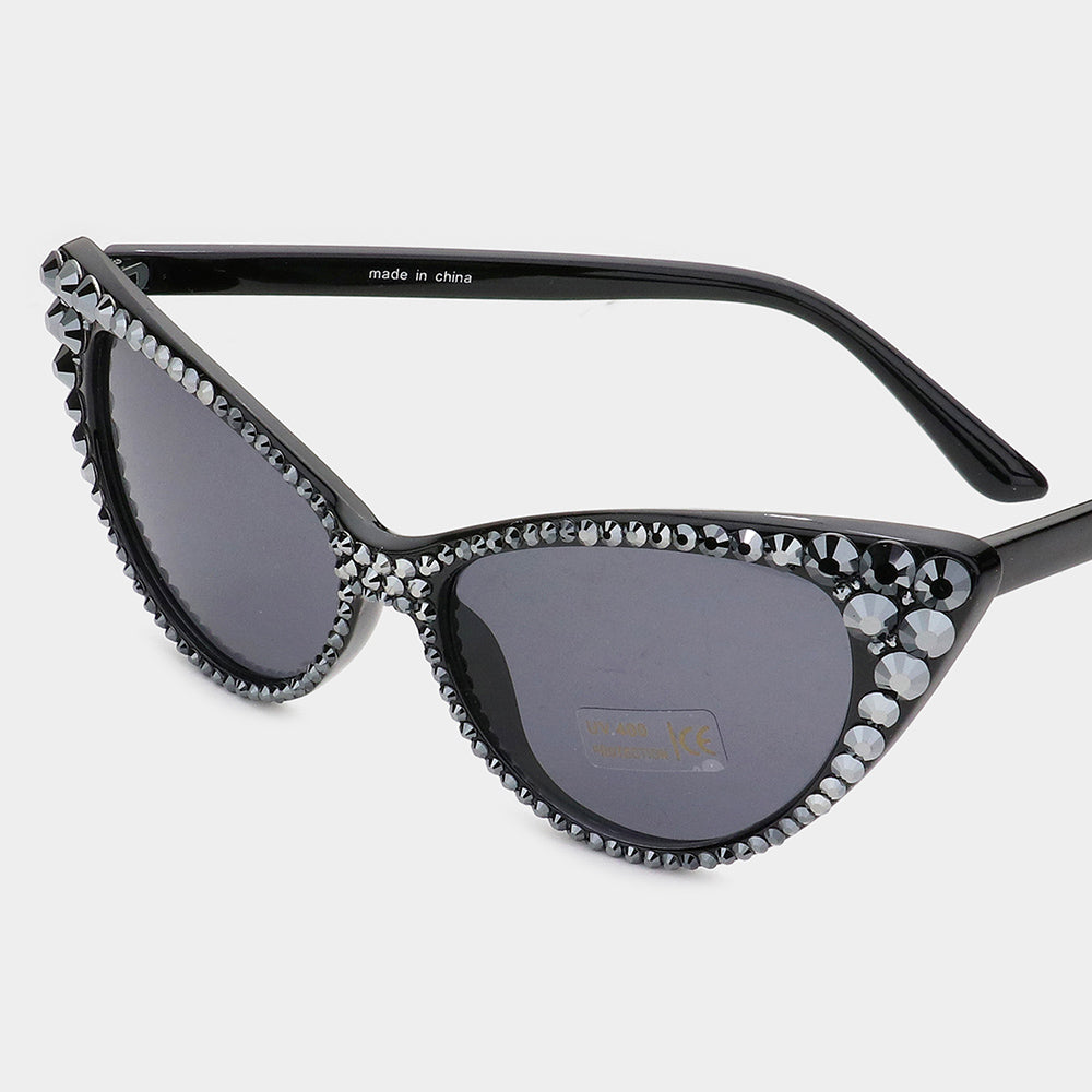Crystal Cat Eye Sunglasses with UV Protection