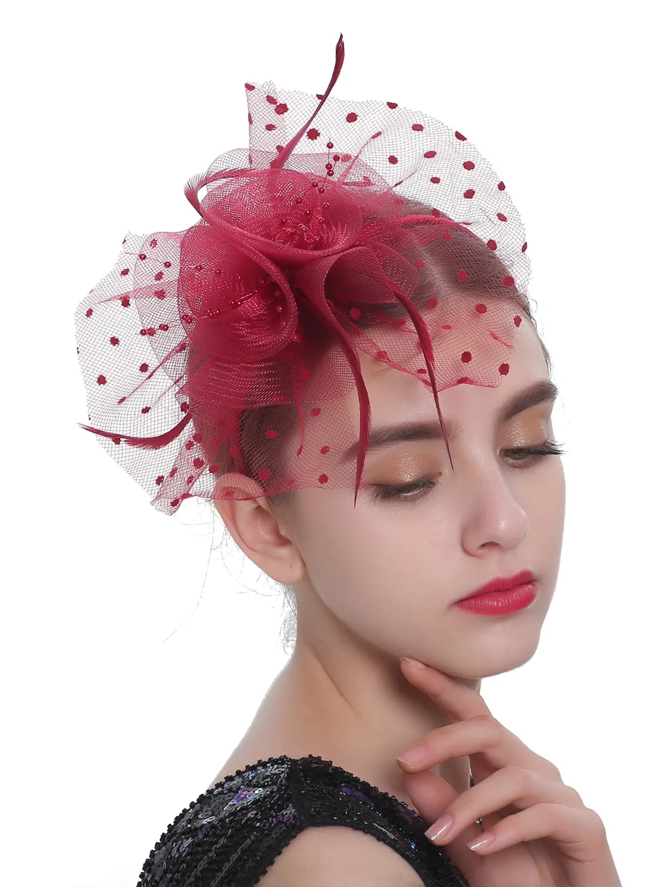 Women's Simple Polka Dot Small Fascinator Cute Bow Feather 65099