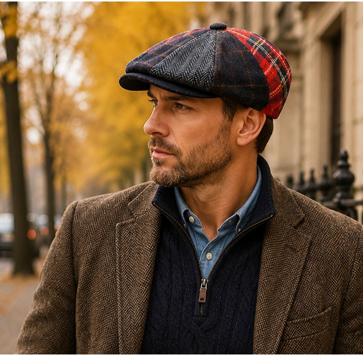 Men's 100% Wool Panels & PU Leather Patchwork Apple Hat – Newsboy Cap