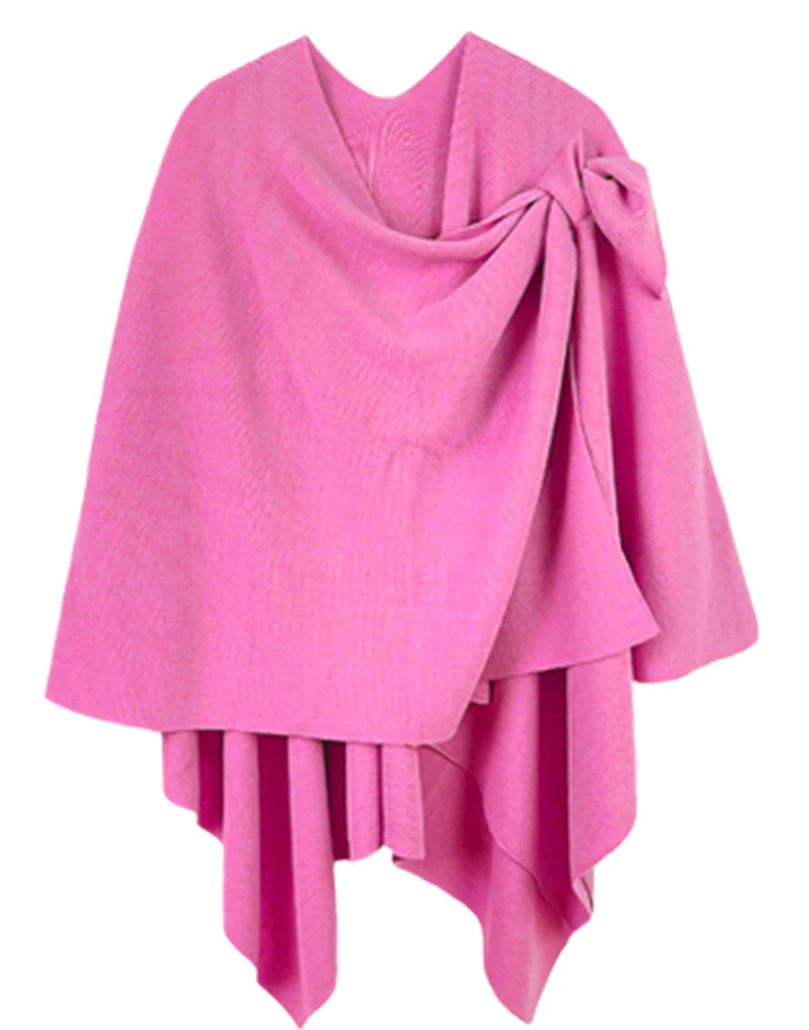 Women's Solid Color Knitted Ruana Poncho Wraps with Shoulder Strap