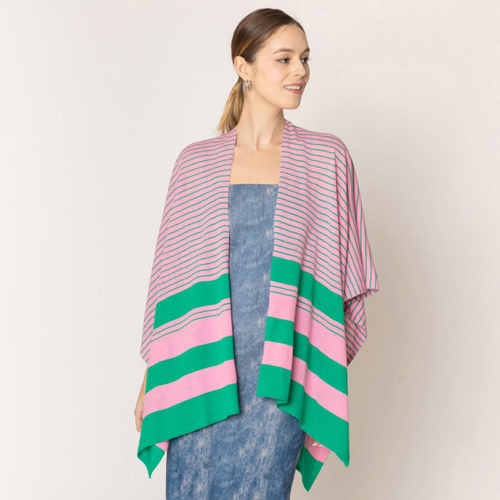 Light Weight Women's Poncho Shawl Knitted Wrap Pink/Green Poncho