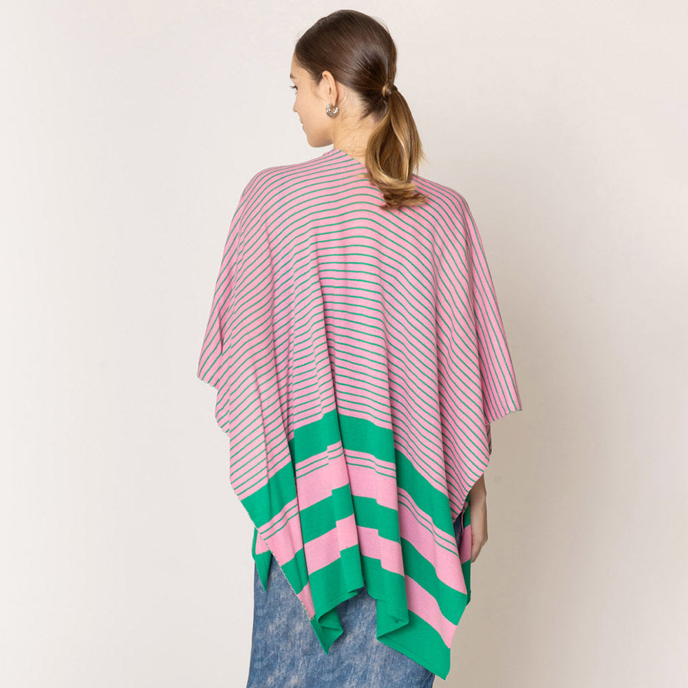 Light Weight Women's Poncho Shawl Knitted Wrap Pink/Green Poncho