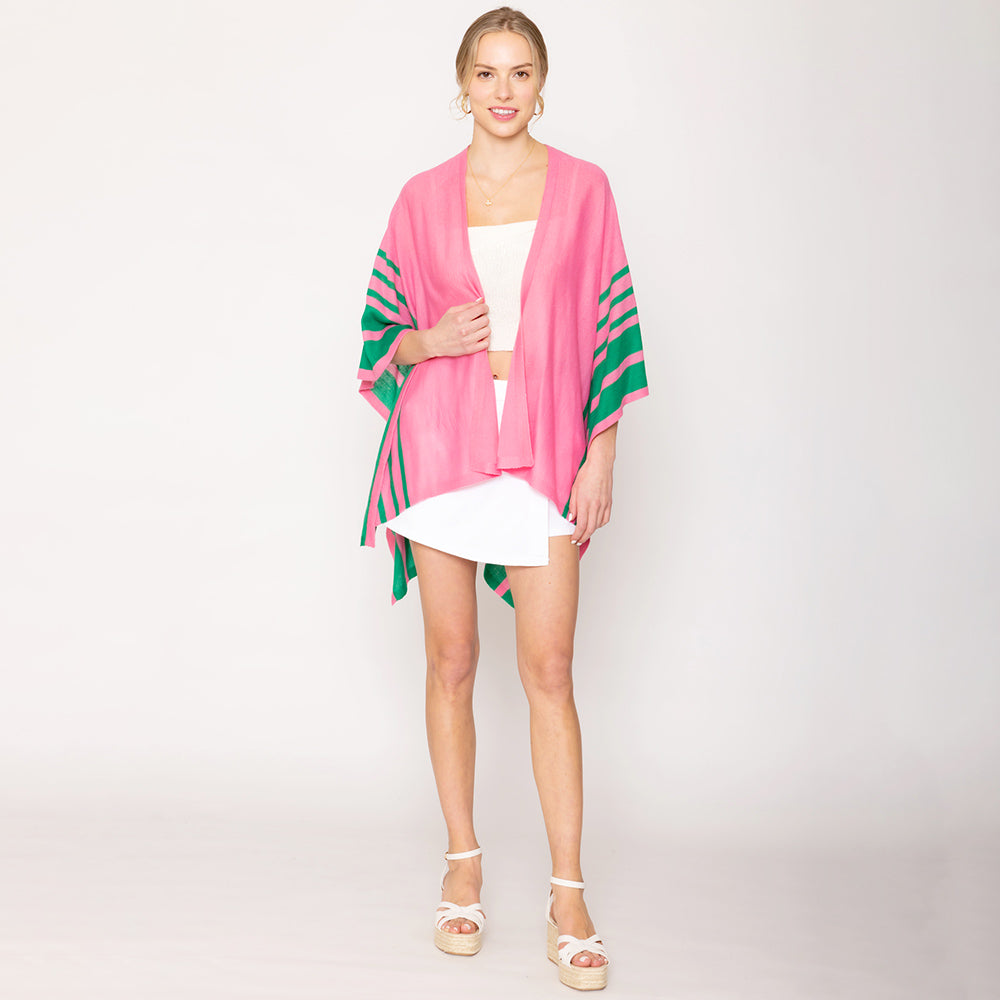 Light Weight Women's Poncho Shawl Knitted Wrap Pink/Green Poncho