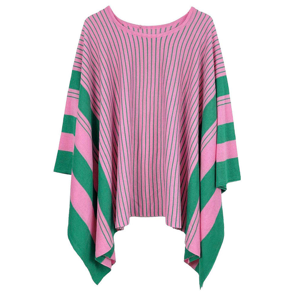 Light Weight Women's Poncho Shawl Knitted Wrap Pink/Green Poncho