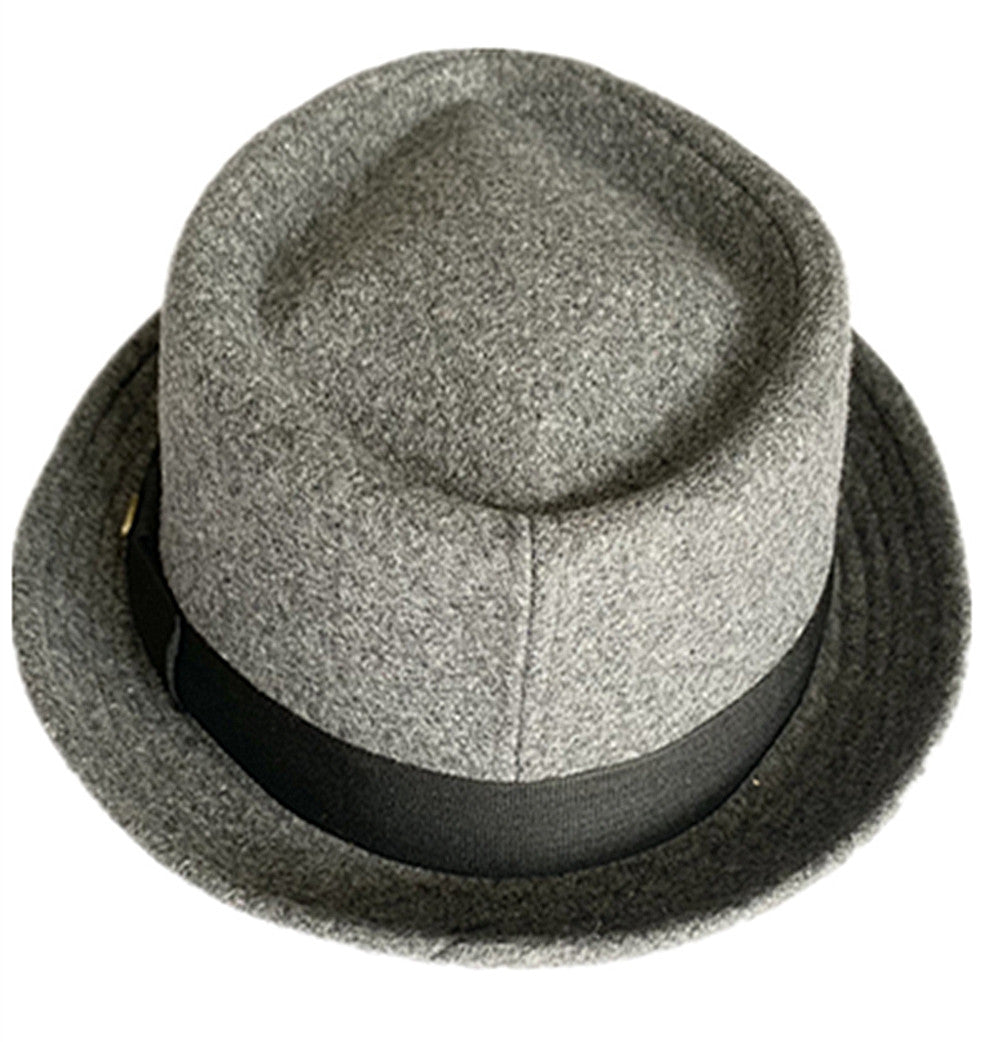 Diamond Shape Men's 100% Wool Felt Fall Winter Spring Brim Fedora with Band L2292