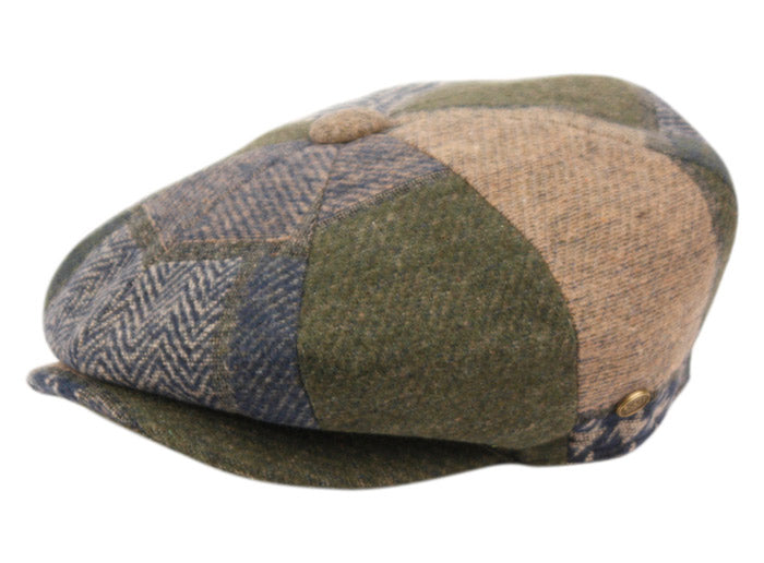 Wool Blend Patch Work Newsboy Cap With Quilted Satin Lining front snap button