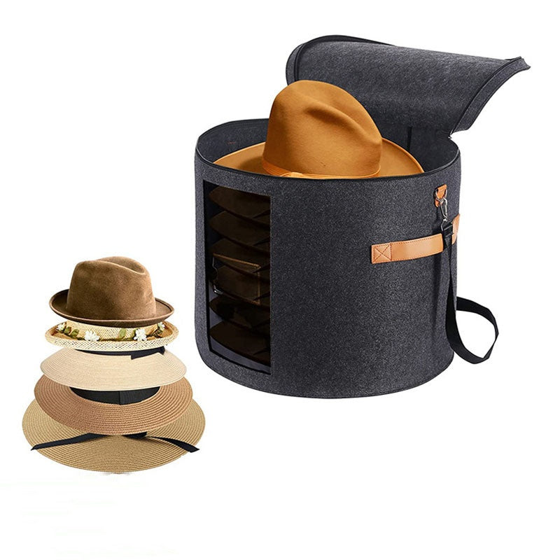 Storage Travel Essential Handheld Fabric Hats Box with Window & Handle