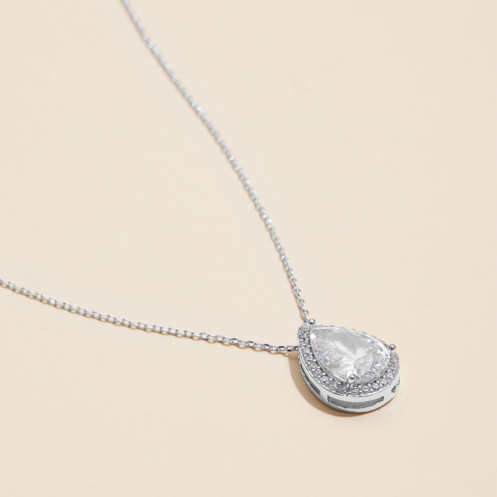 18K White Gold /Gold Dipped Teardrop Pave Pendant Necklace
