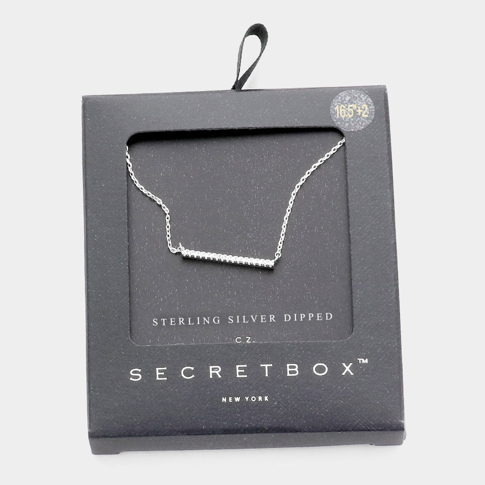 Sterling Silver Dipped CZ Stone Bar Pendant Necklace
