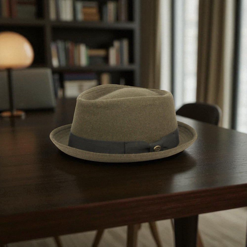 Diamond Shape Men's 100% Wool Felt Fall Winter Spring Brim Fedora with Band L2292