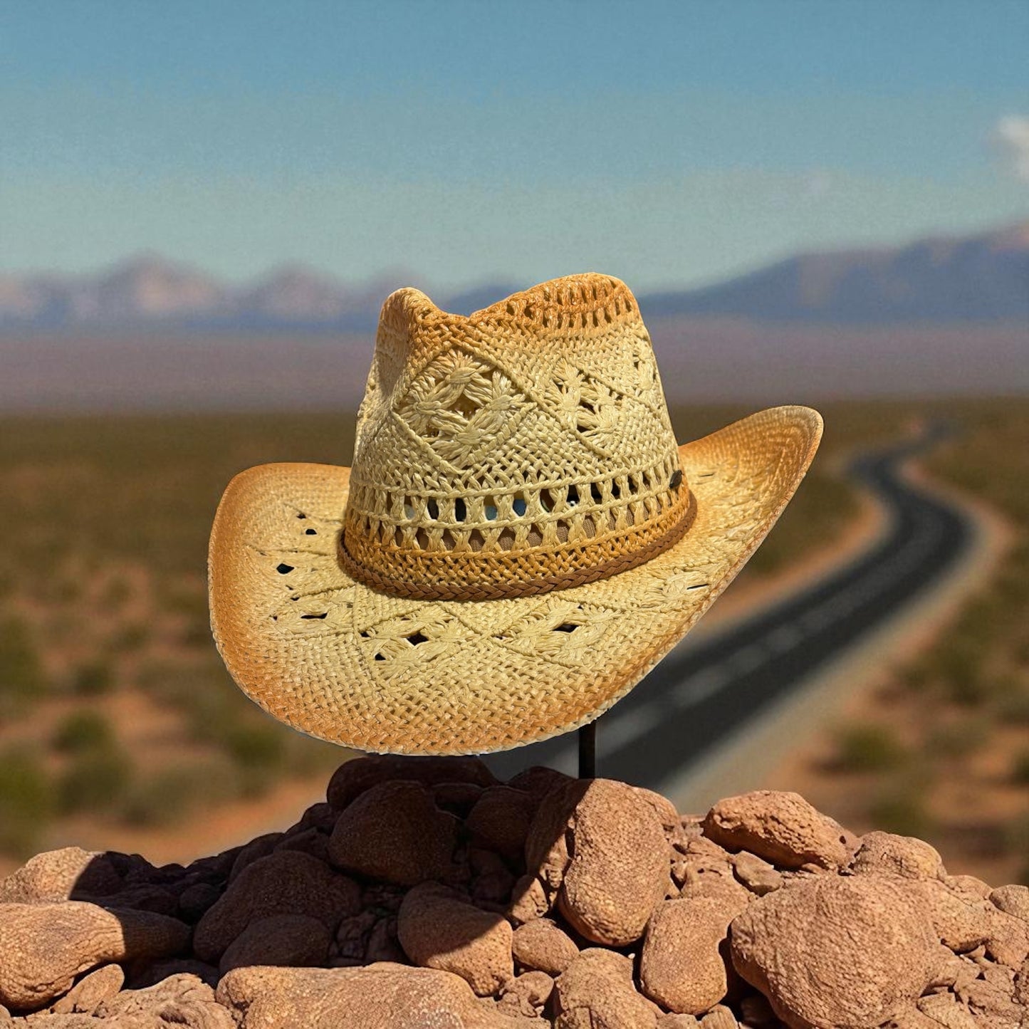 UV 50+ Women's Western Cowboy Cowgirl Paper Straw Braid Hollow Hat L07