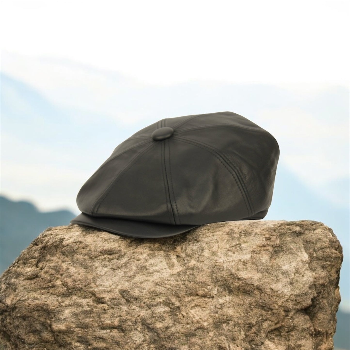 Men's Berteil 100% Genuine Leather Newsboy Cap with Quilted Satin Lining