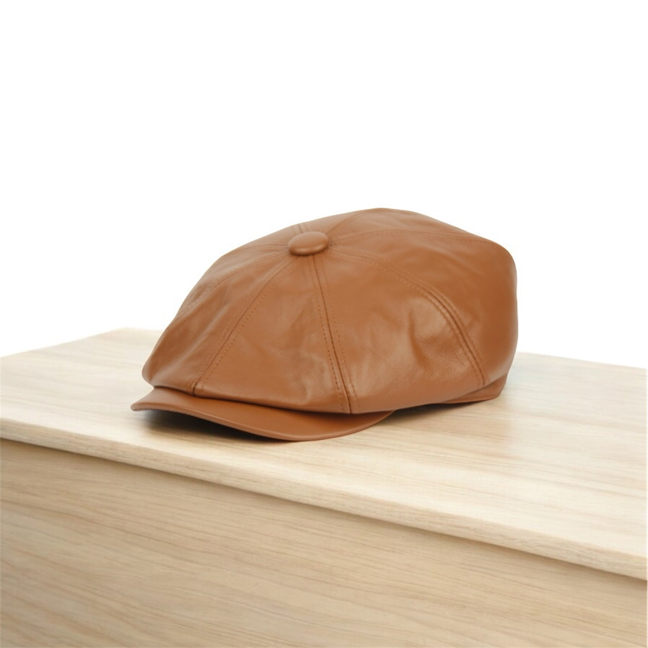 Men's Berteil 100% Genuine Leather Newsboy Cap with Quilted Satin Lining