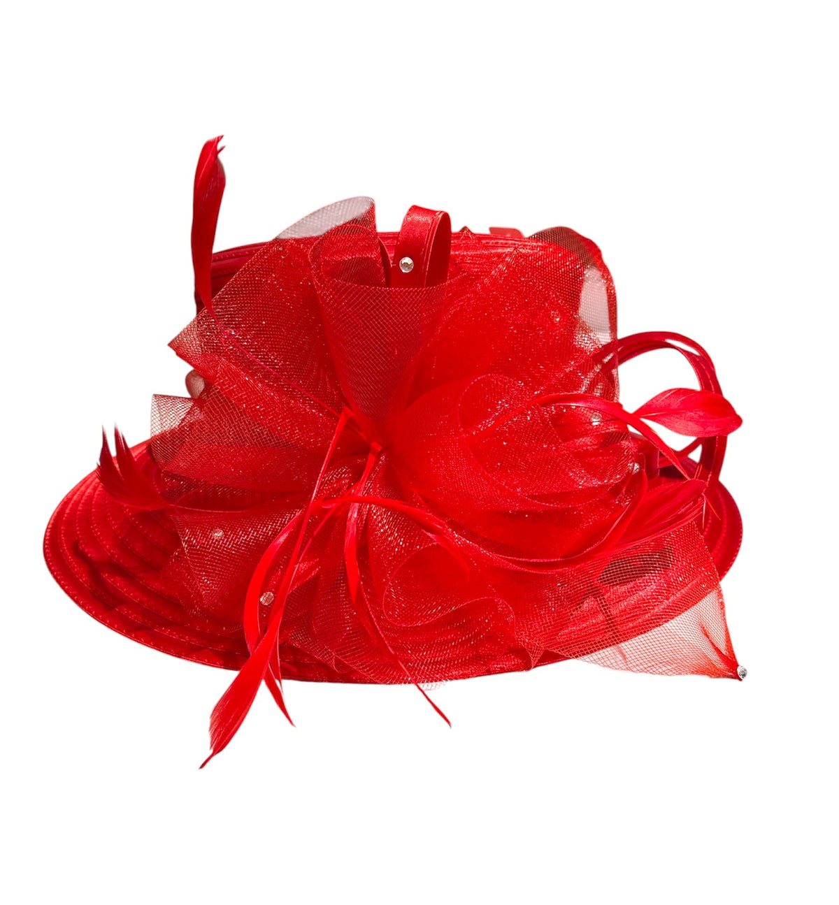 Women's Fabric Church Derby Hats with Flower Feather Rhinestone L68104