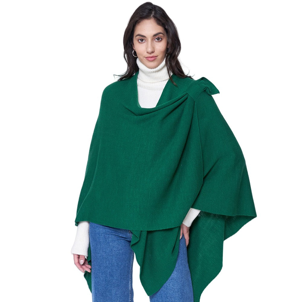 Women's Solid Color Knitted Ruana Poncho Wraps with Shoulder Strap