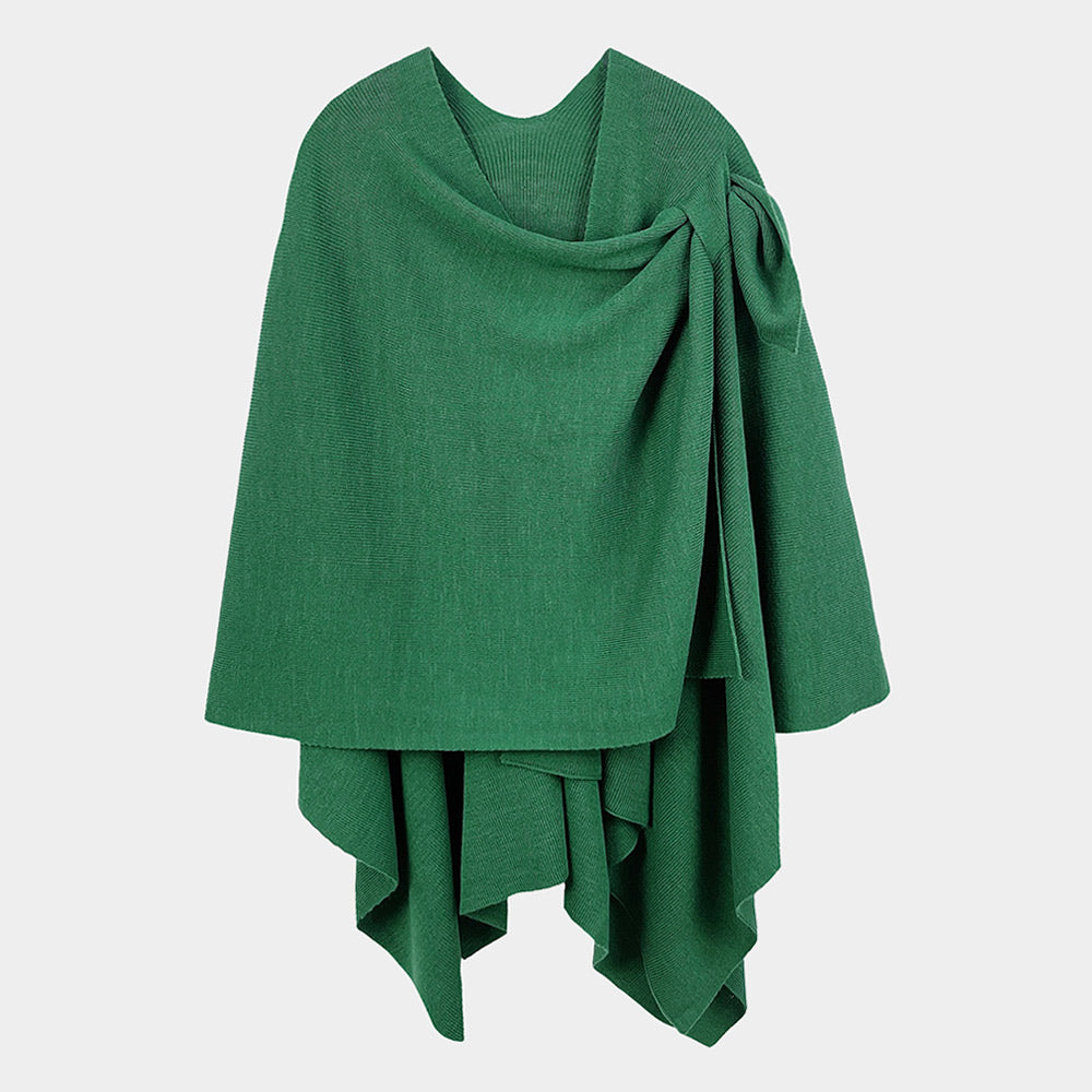 Women's Solid Color Knitted Ruana Poncho Wraps with Shoulder Strap