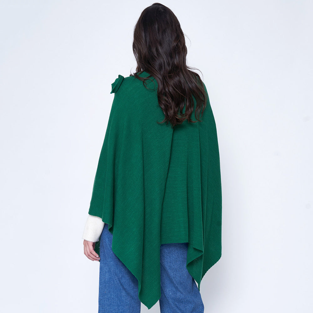 Women's Solid Color Knitted Ruana Poncho Wraps with Shoulder Strap