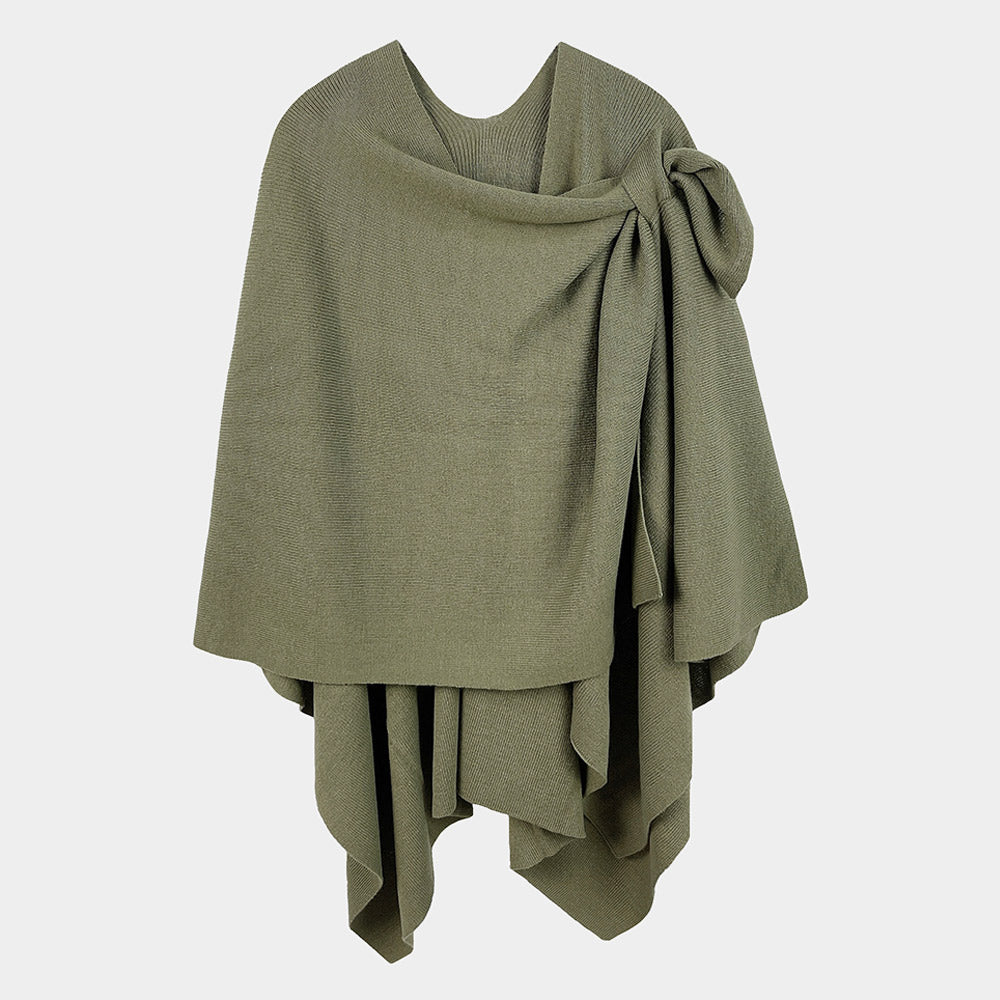 Women's Solid Color Knitted Ruana Poncho Wraps with Shoulder Strap