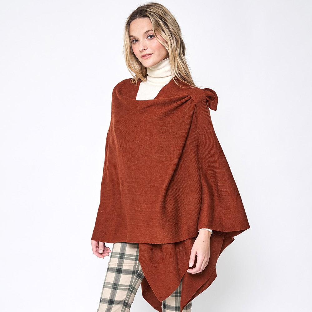 Women's Solid Color Knitted Ruana Poncho Wraps with Shoulder Strap