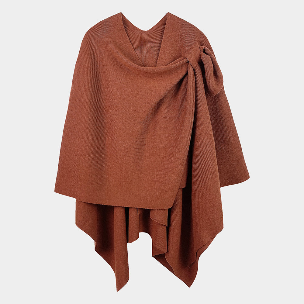 Women's Solid Color Knitted Ruana Poncho Wraps with Shoulder Strap