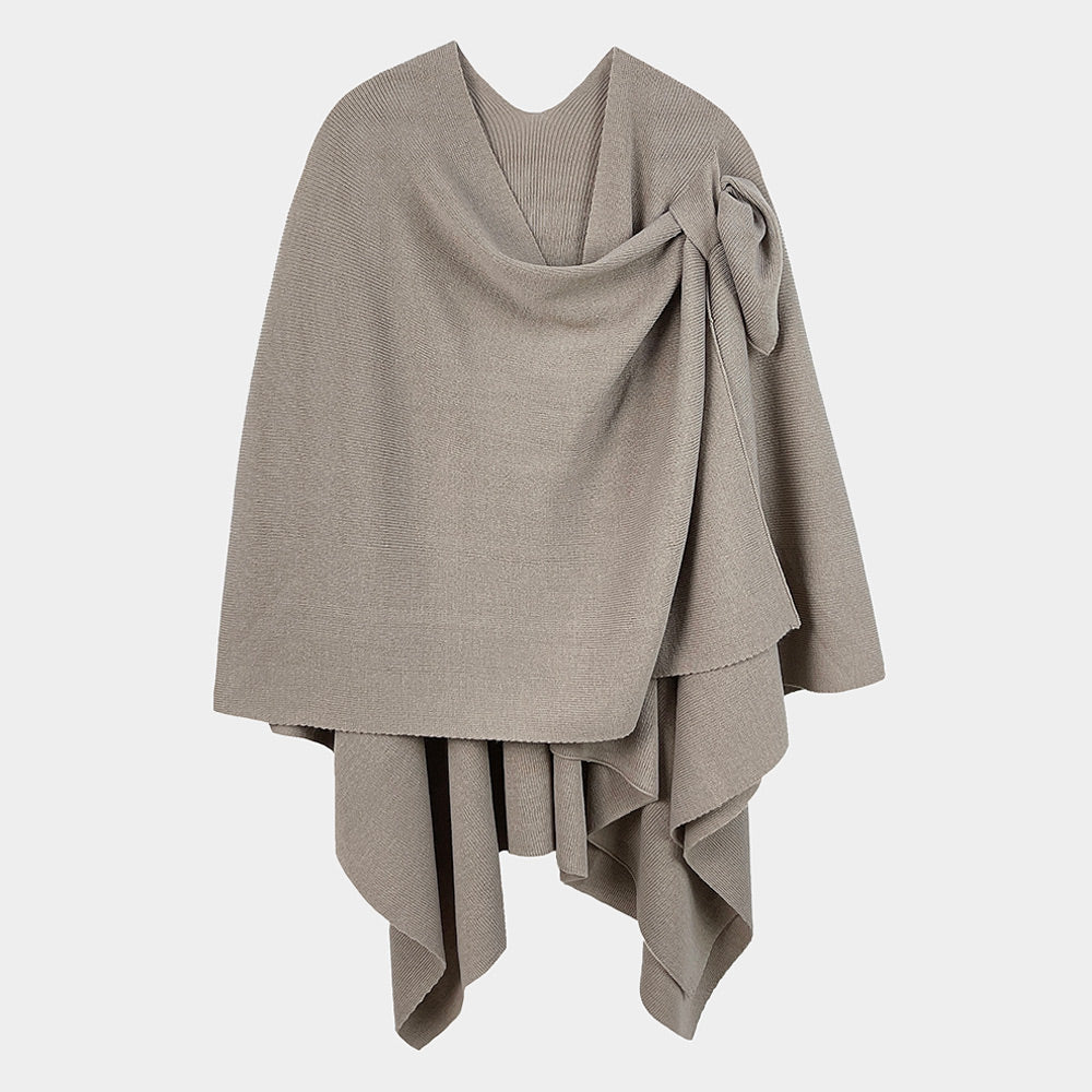 Women's Solid Color Knitted Ruana Poncho Wraps with Shoulder Strap