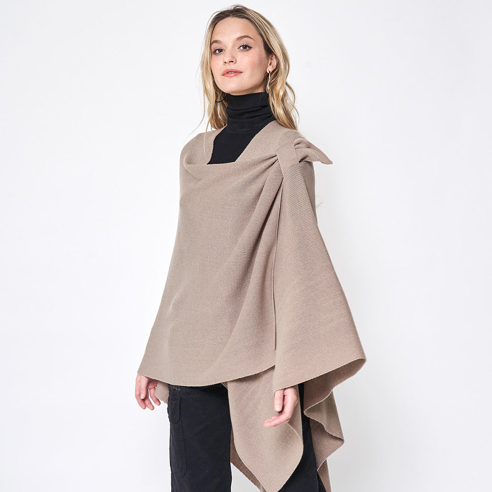Women's Solid Color Knitted Ruana Poncho Wraps with Shoulder Strap